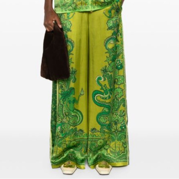 ALEMAIS silk satin Solaris pants, green, size 2 US - Picture 2 of 9
